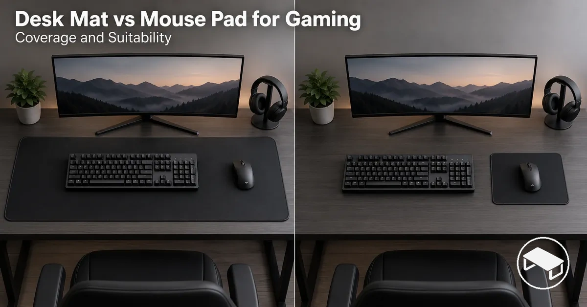 Large gaming desk mat and smaller gaming mouse pad displayed side by side to compare their surface coverage