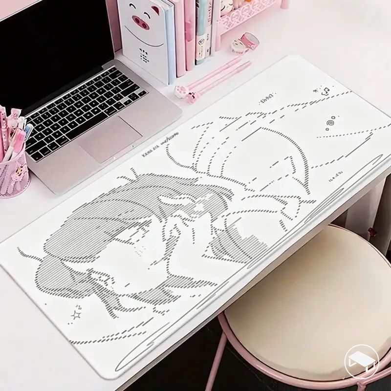 Large leather desk mat with an anime angel illustration