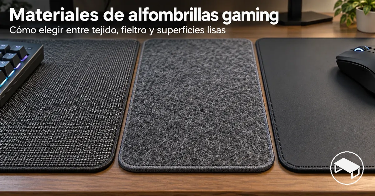Comparación de alfombrillas para escritorio gaming con diferentes texturas de tejido, fieltro y superficies lisas