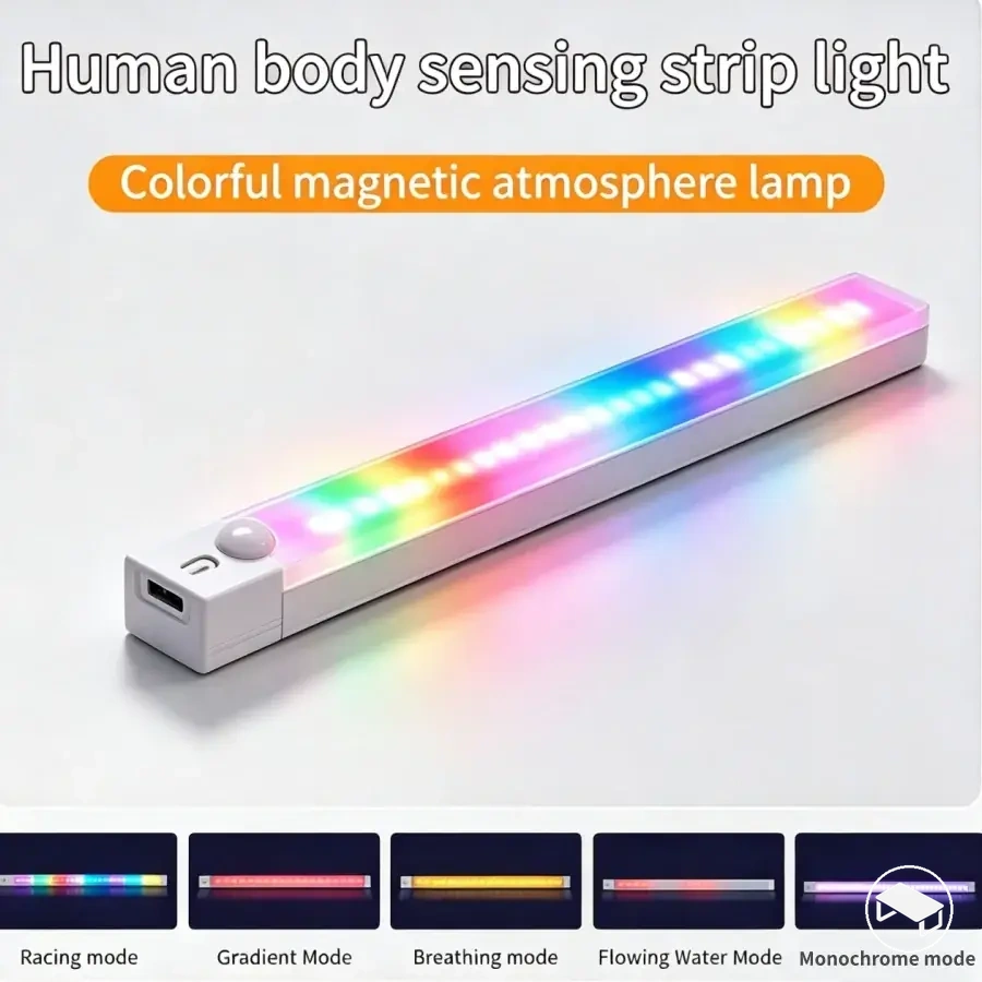Barra luminosa RGB magnética y recargable con sensor de movimiento y cinco modos de iluminación